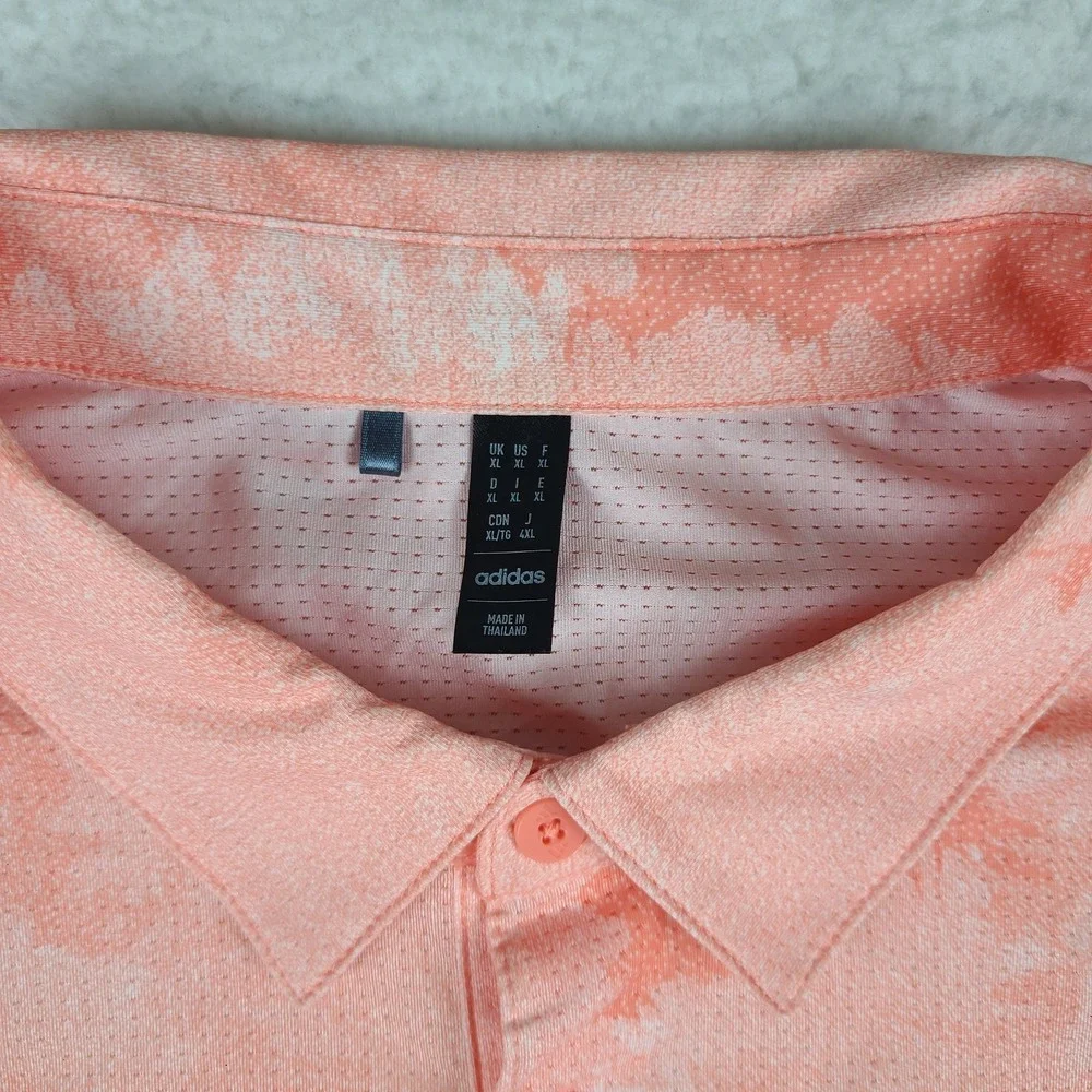 Adidas Polo Shirt Mens XL Orange Floral Breathable Performance Golf Short Sleeve